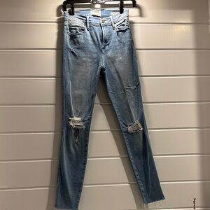 Frame Denim Light Blue Distressed Skinny Jeans